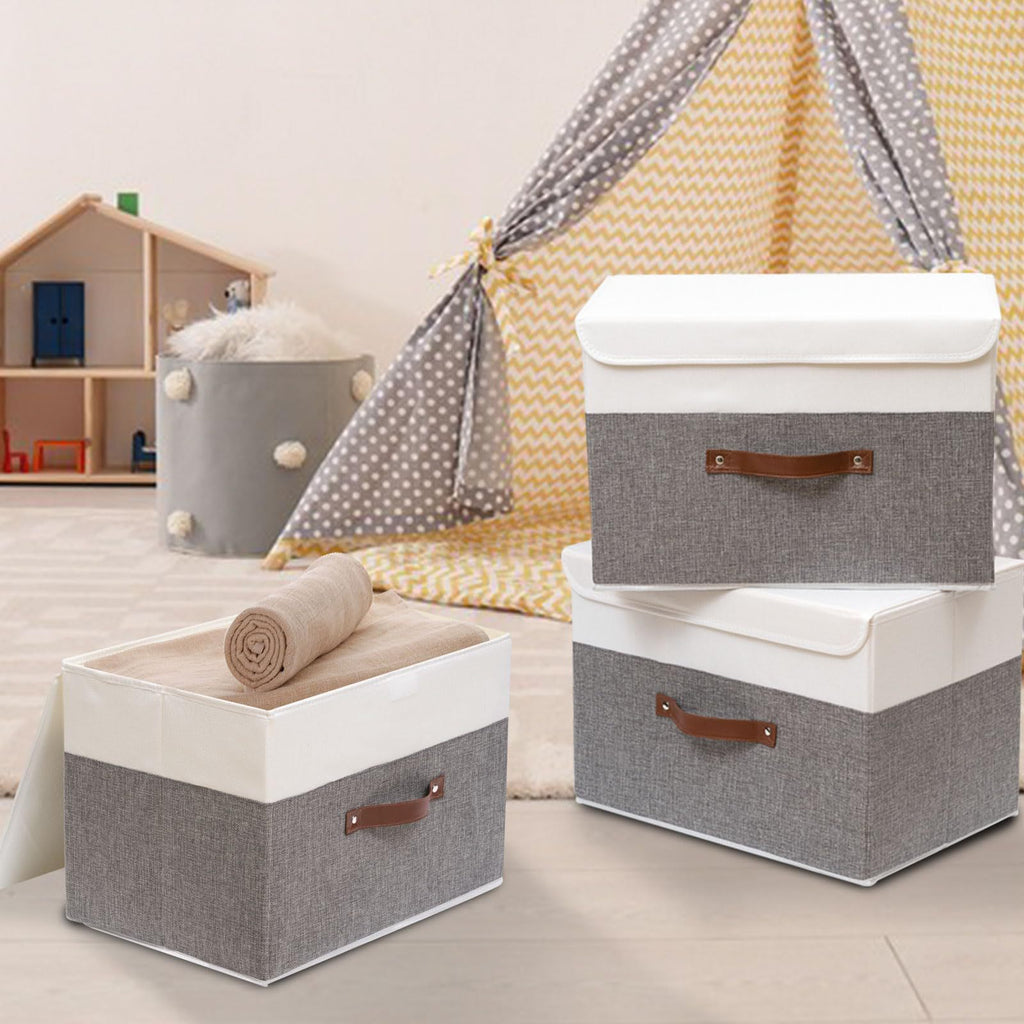 Foldable, washable cotton and linen storage box with lid for storing clothes, toys, and miscellaneous items 611