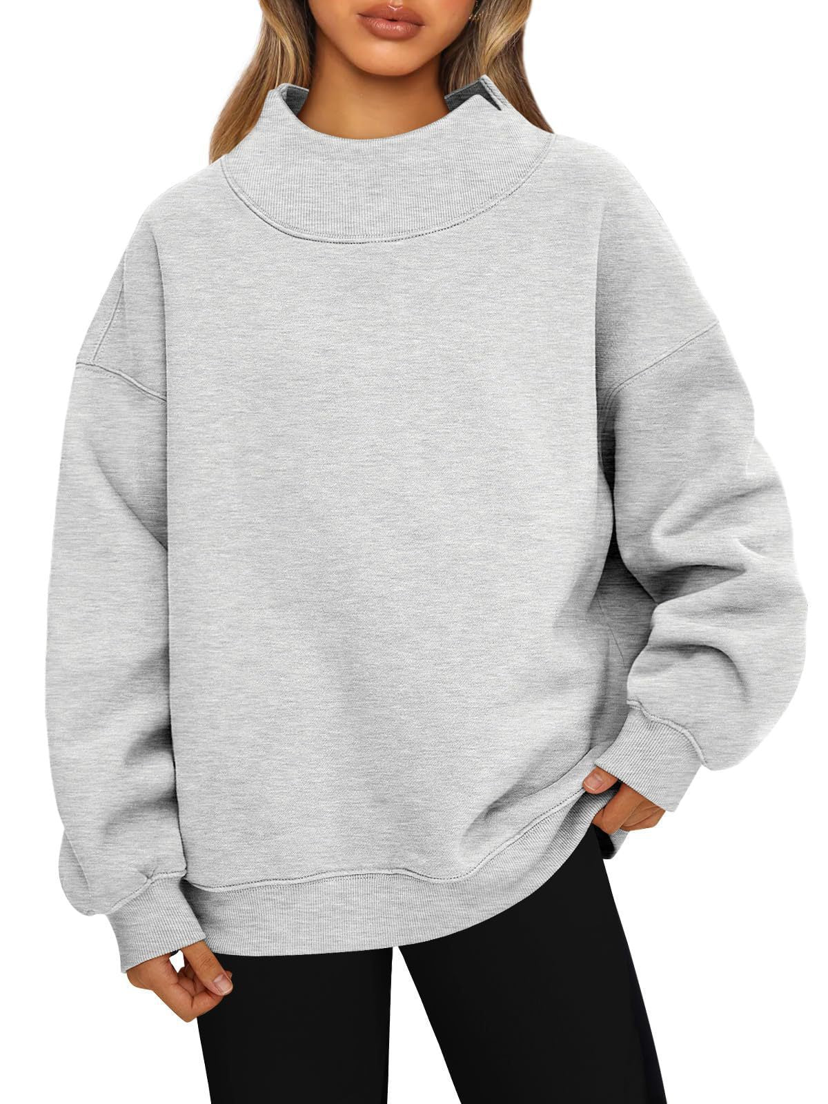Women's Long-Sleeved High-Neck Pullover Sweatshirt Casual Sweatshirt Fleece-Lined Top 459