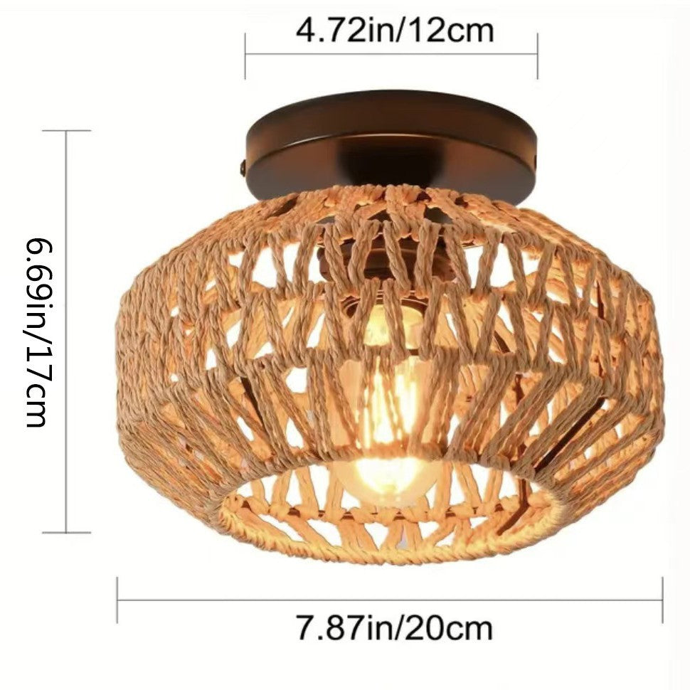Countryside style double-headed American paper rattan woven ceiling light for bedroom 596