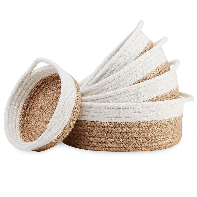 Five-piece cotton rope storage basket set, cute round cotton rope woven storage basket, small size, home storage basket 608