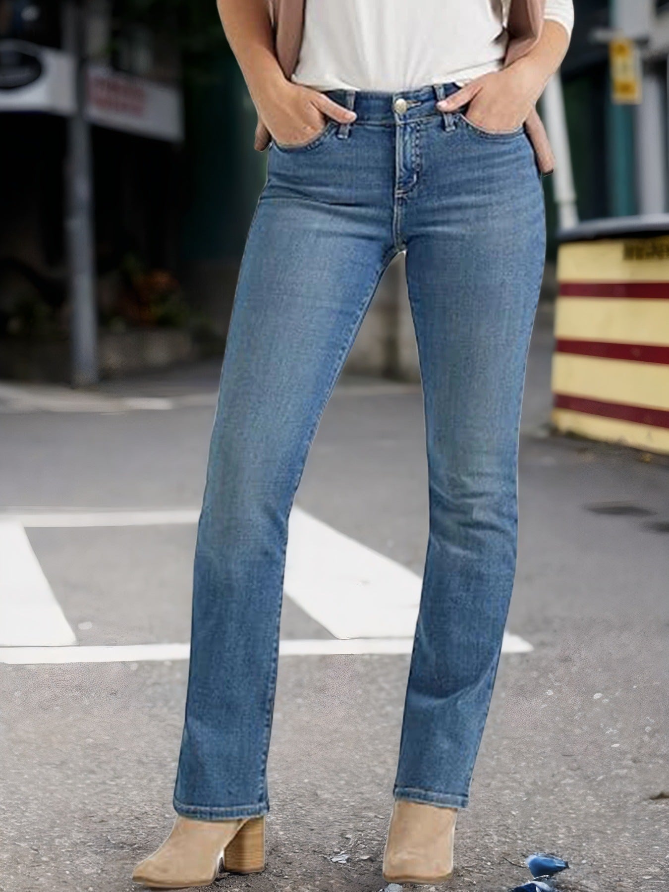 Hot-selling high-waisted stretch straight leg slimming and versatile casual jeans for women 489