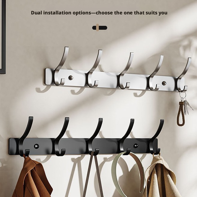 Thickened space aluminum coat hooks, no drilling required, back door coat hangers 604