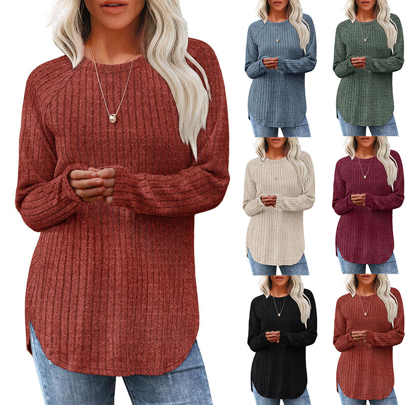 Women's 2025 Autumn Long-Sleeved New Loose Round Neck High and Low Curved Hem 460