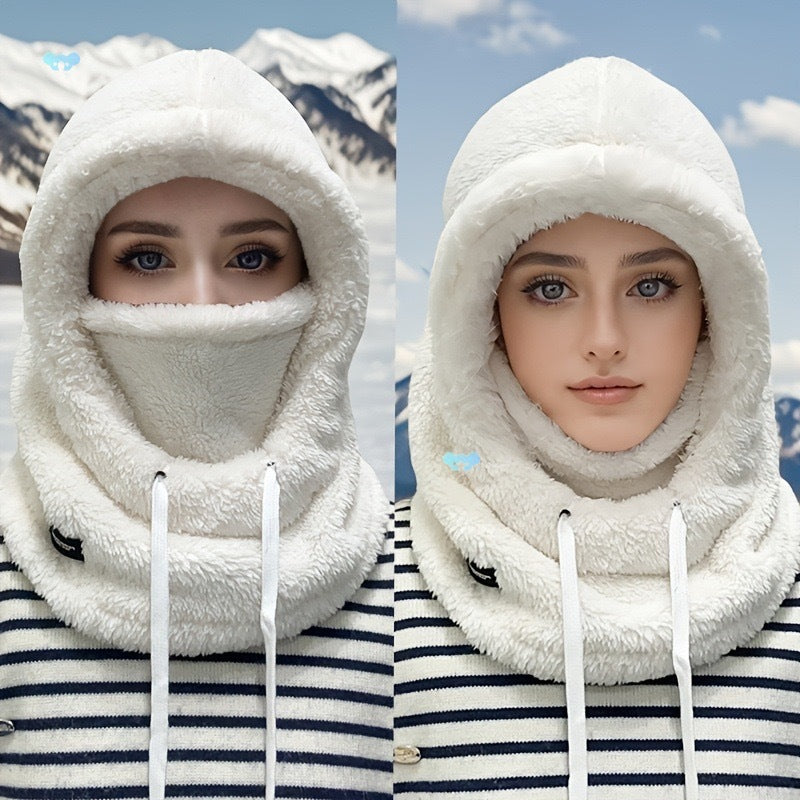 Windproof design, winter women's plush hooded face mask, warm for cycling in autumn and winter 527