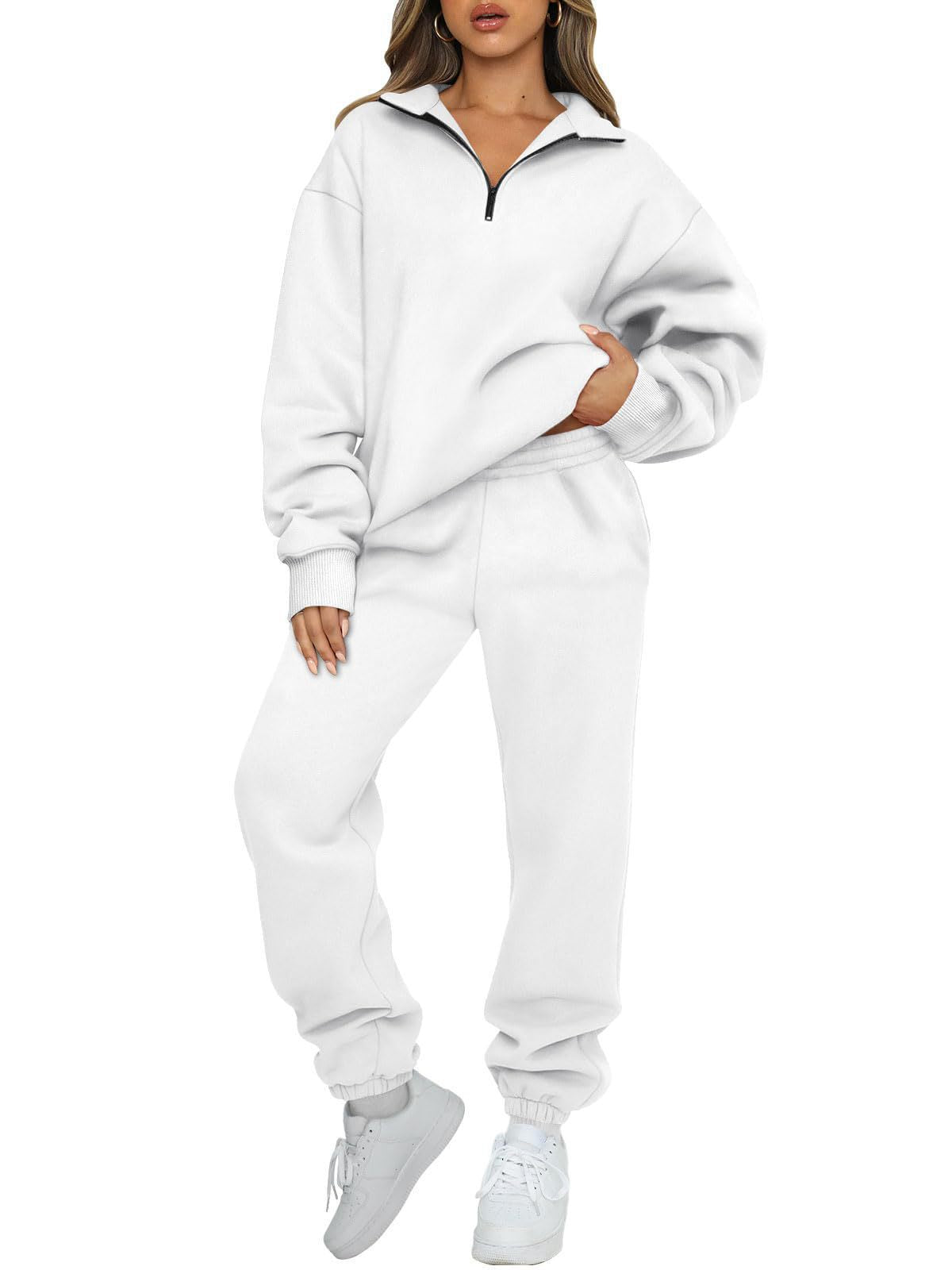 Women's Solid Color Pocketless Sweatshirt and Pants Tracksuit 480