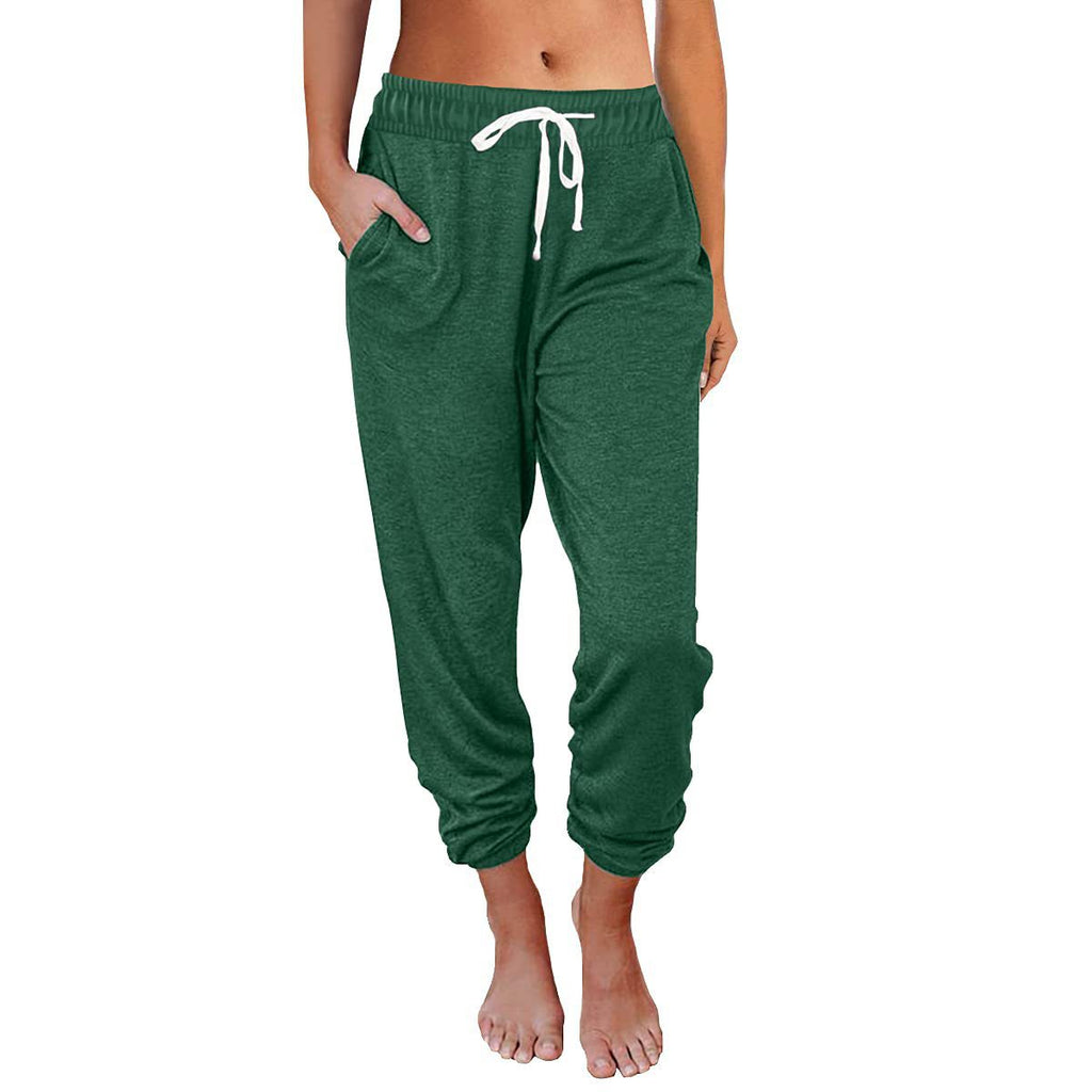 Women's casual loose-fitting high-waisted cropped jogger pants with pockets 478