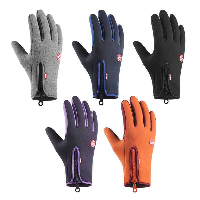 Men's outdoor sports gloves with zipper, fleece lining, touchscreen, and waterproof, perfect for autumn and winter 517