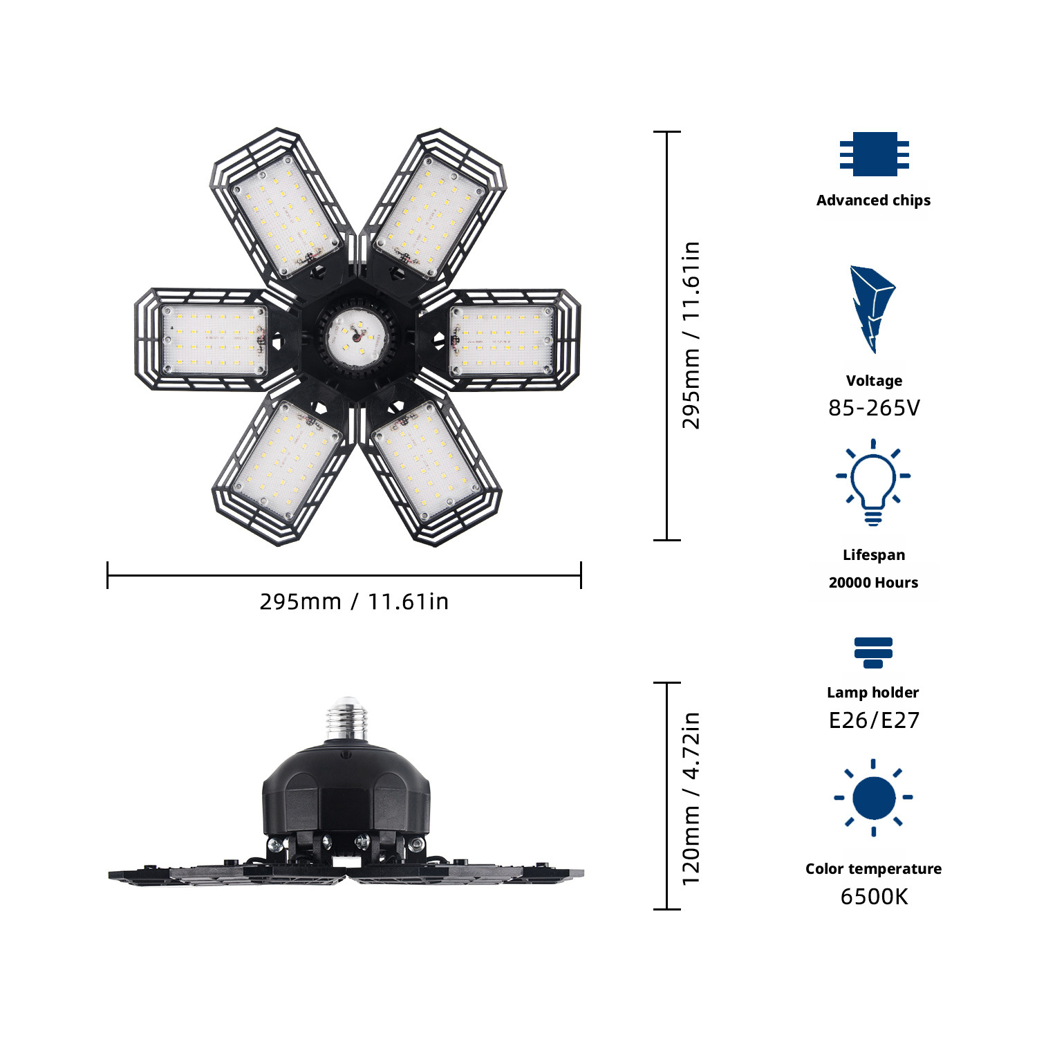 LED Folding Deformable Garage Light 180W200W Mining Lamp Factory Mall Warehouse Lighting 540