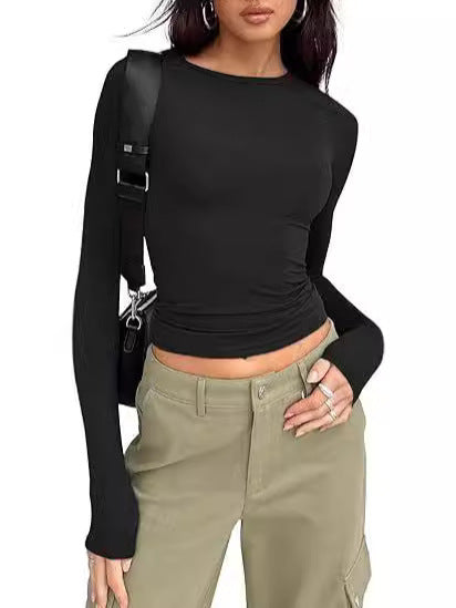 Women's base layer top, short-sleeved slim fit, long-sleeved basic round neck top, slim fit, milk silk women's clothing 458