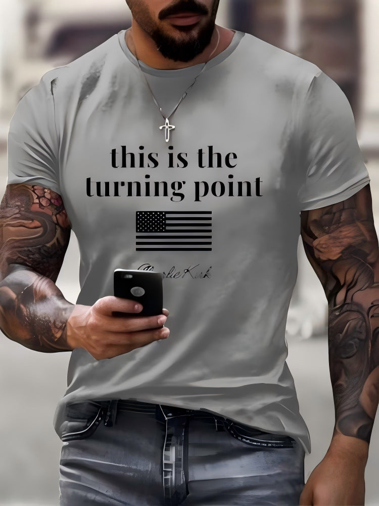 Men's slim fit short-sleeved T-shirt with exclusive logo print, comfortable and versatile 482