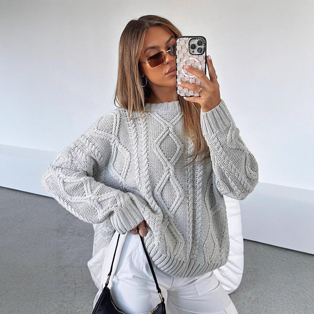 Stylish and comfortable silver-cornered knitted crew neck long-sleeved shirt 455