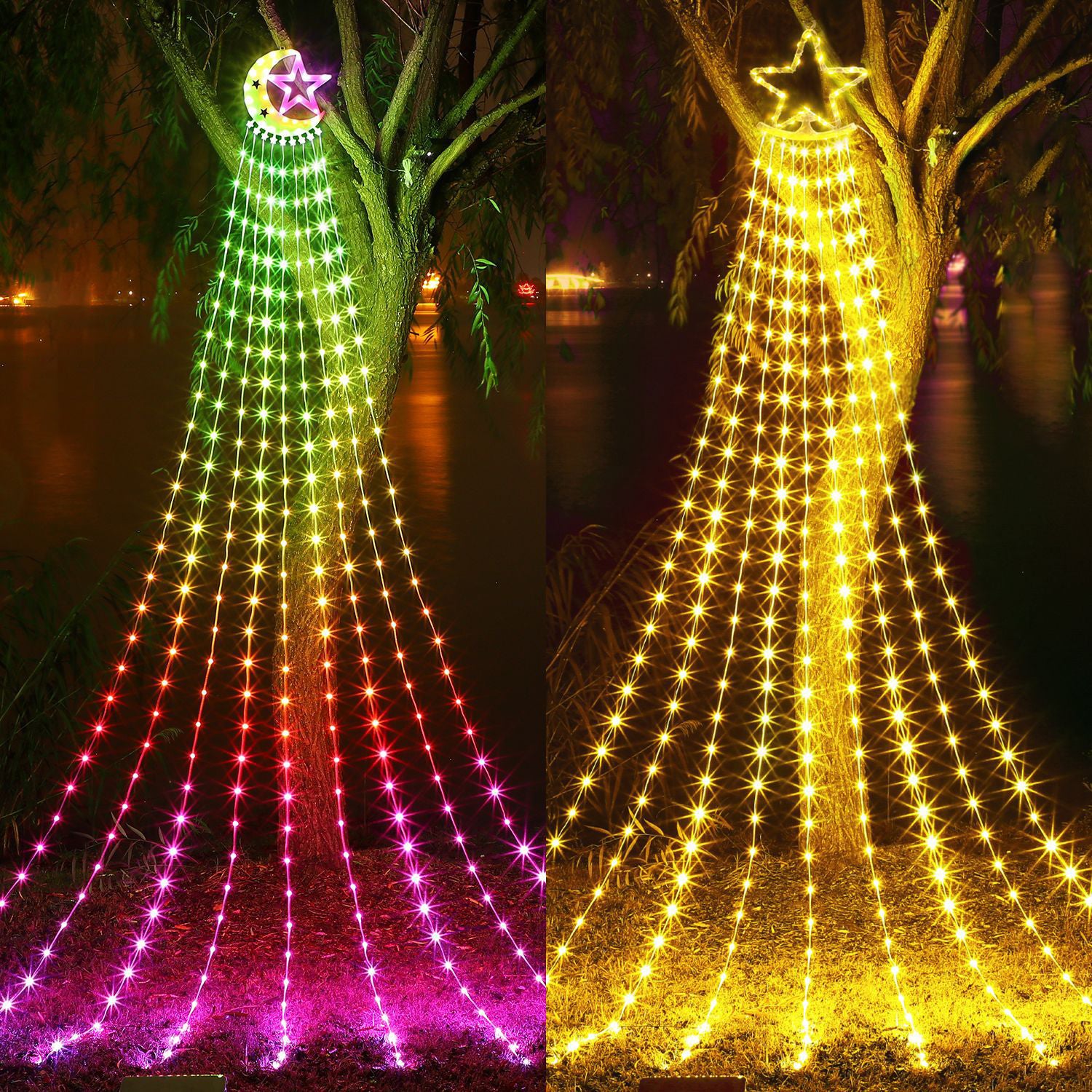 LED lights, solar courtyard decoration lights, colorful waterfall lights, moon pentagonal star lights, outdoor LED light strings 562