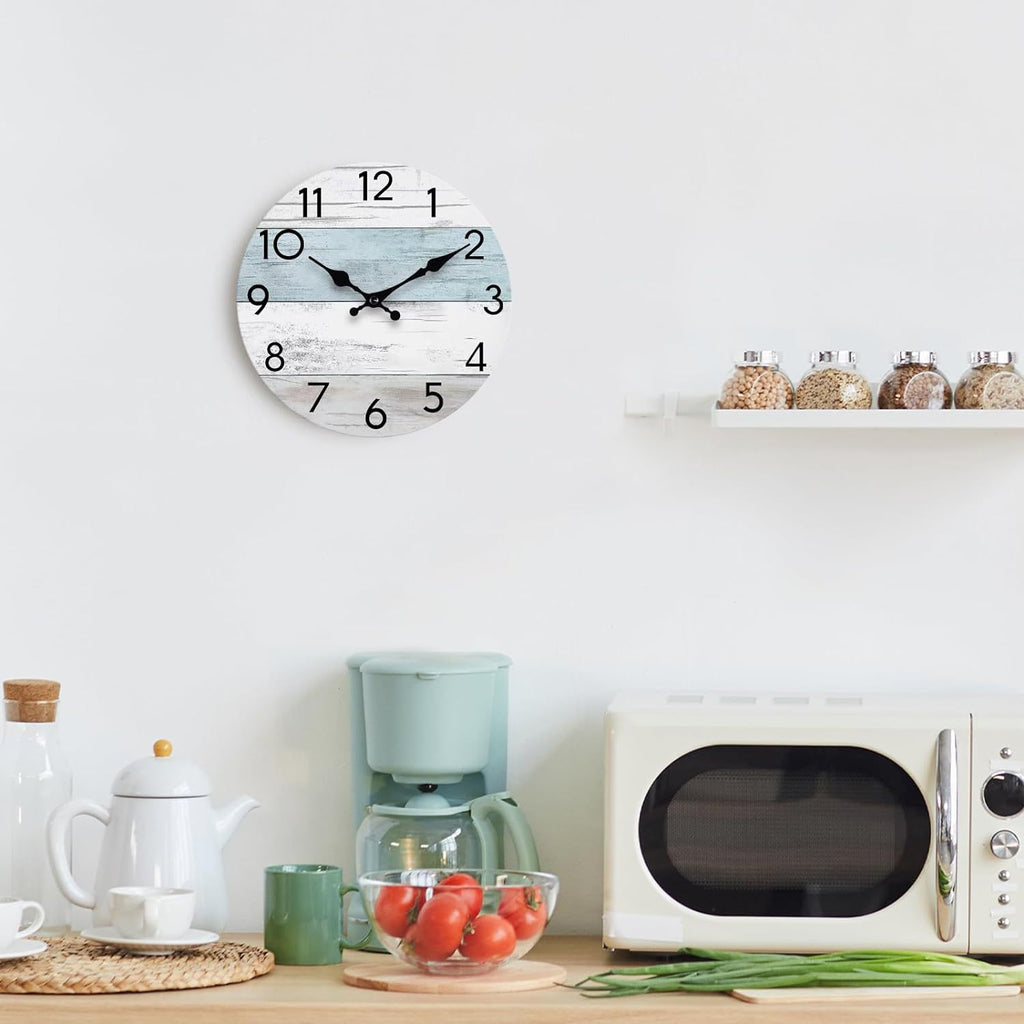 Simple wood grain living room clock, silent circular clock, wall mounted clock, home living room decoration clock 586