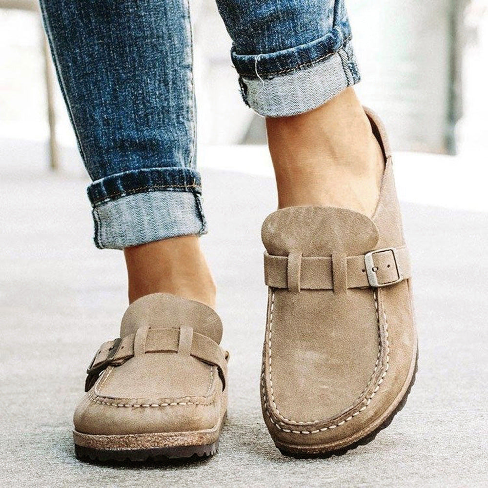 New summer British and Korean style closed-toe slip-on flat shoes with buckle and leather strap 493