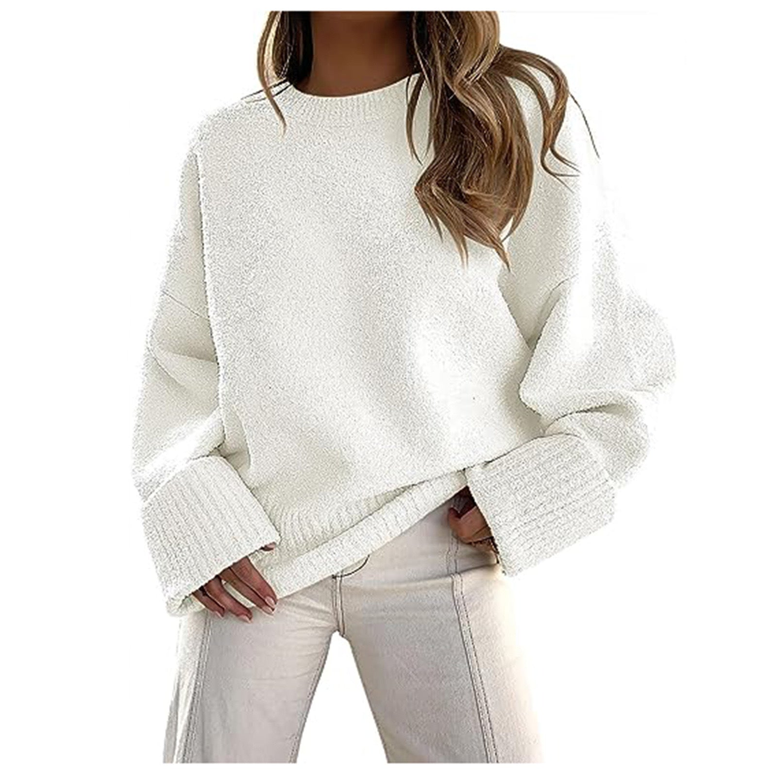 New autumn/winter versatile women's round neck long-sleeved plush thick warm sweater476