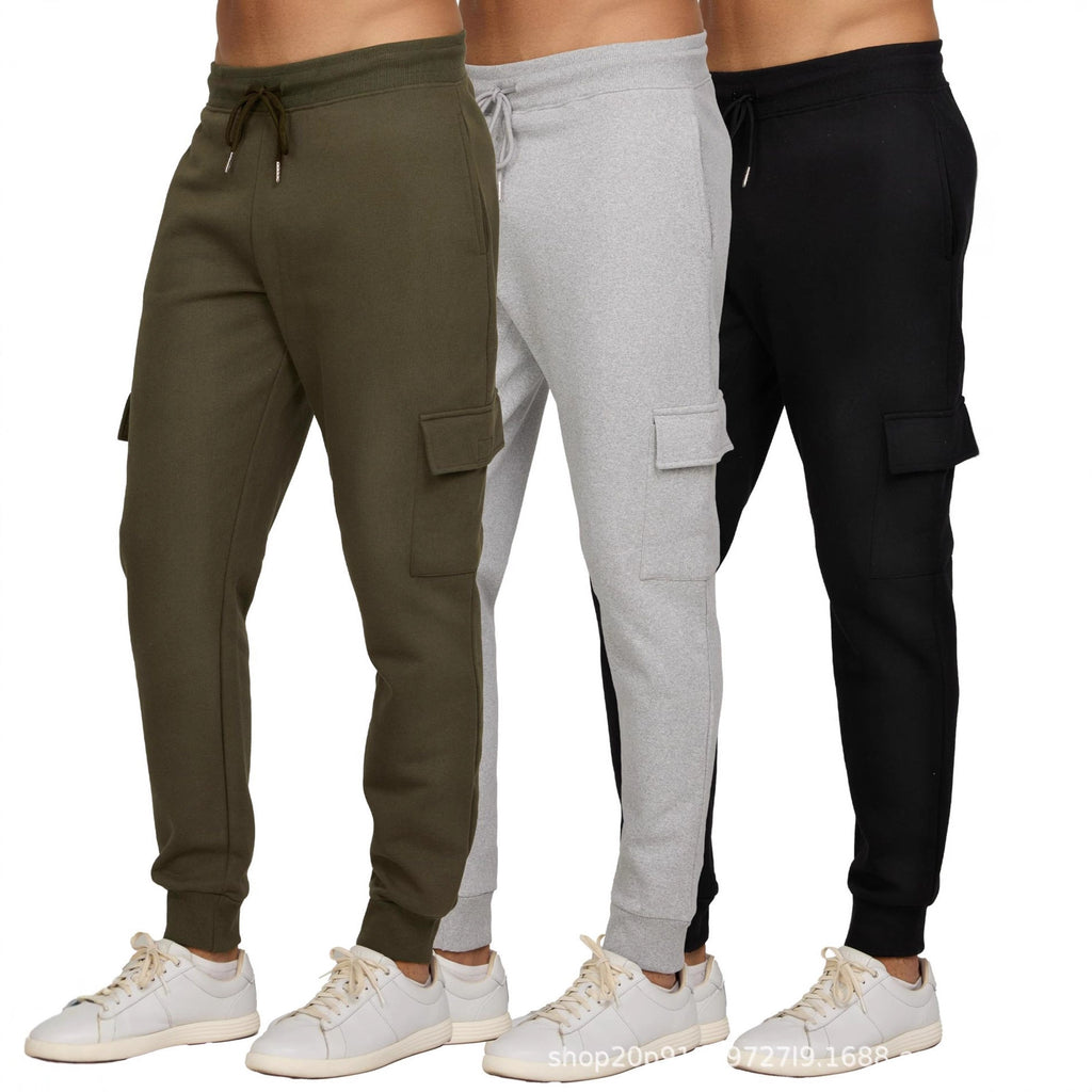 Men's casual fitness trousers with fleece lining and tapered cuffs, sporty cargo pants, running trousers 470