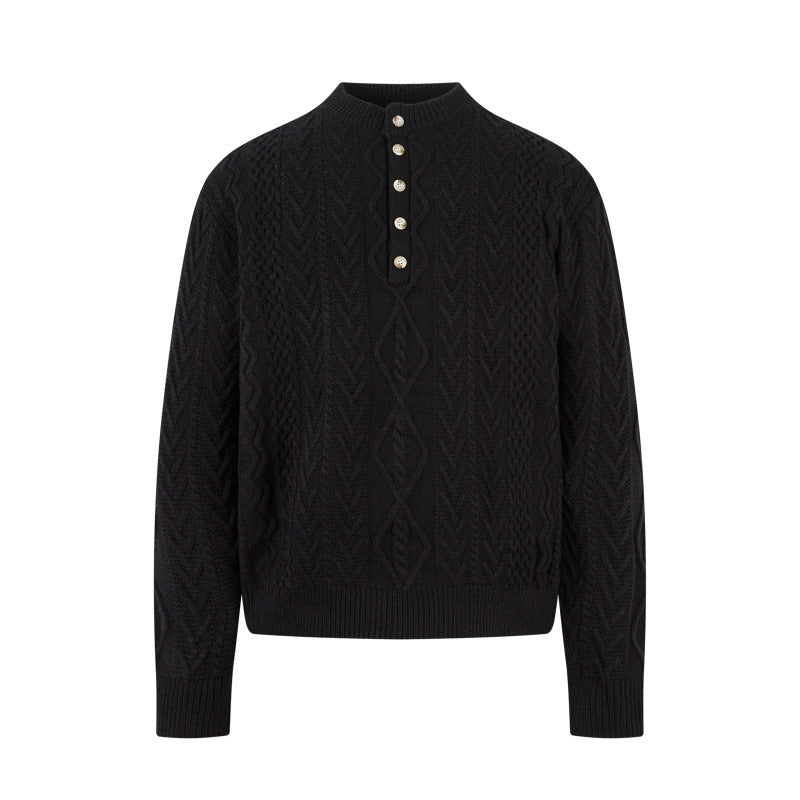Retro casual and relaxed style Henley collar knit sweater, loose and warm, long-sleeved for couples. 463