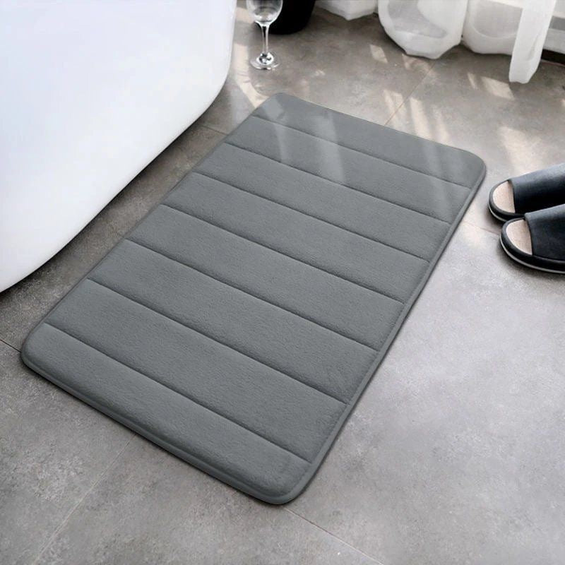 Striped seam coral fleece floor mat, anti slip and dirt resistant foot mat for bathroom and toilet 583