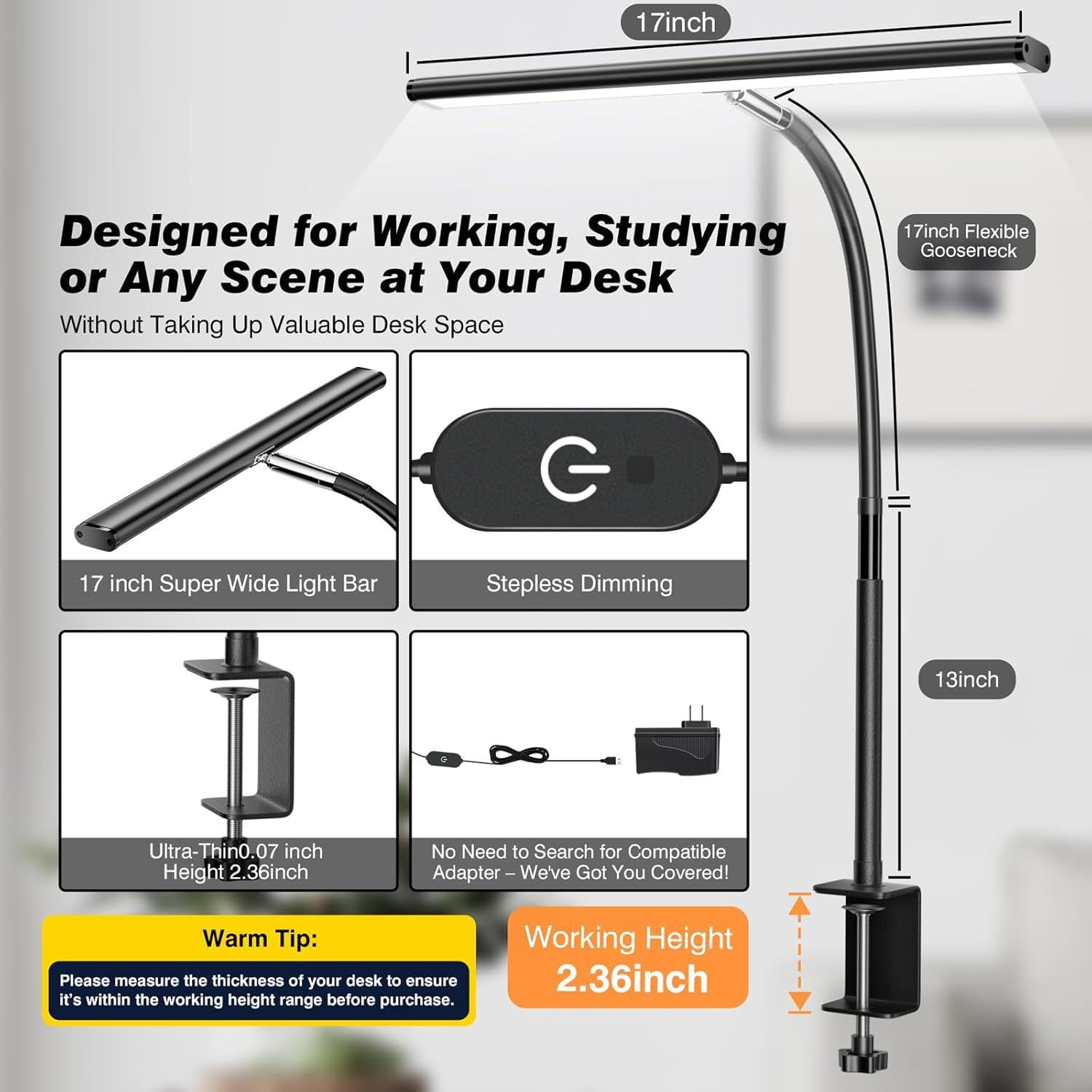 LED full spectrum eye protection desk lamp, I-clip, computer screen, office study eye protection lamp, work study reading lamp 593