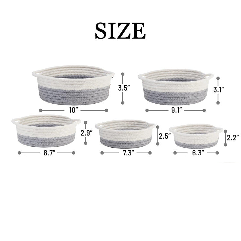 Five-piece cotton rope storage basket set, cute round cotton rope woven storage basket, small size, home storage basket 608
