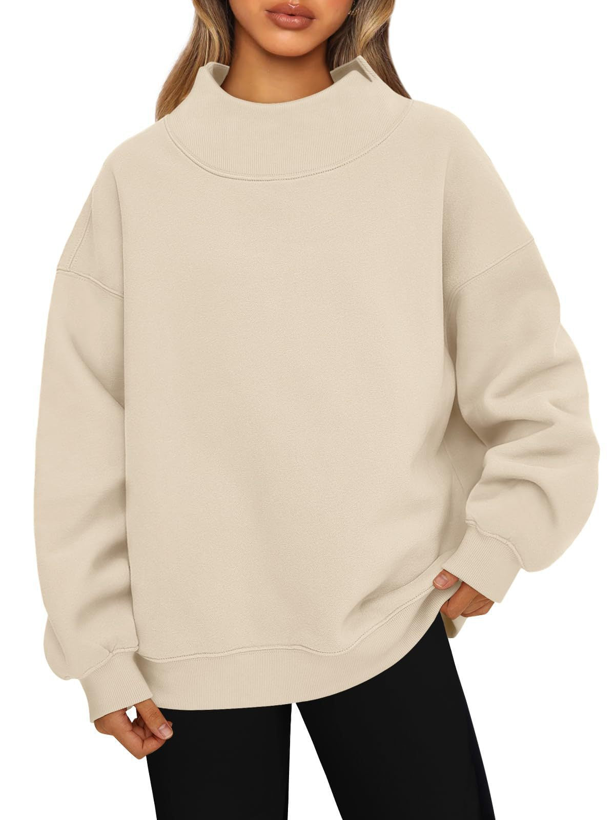 Women's Long-Sleeved High-Neck Pullover Sweatshirt Casual Sweatshirt Fleece-Lined Top 459