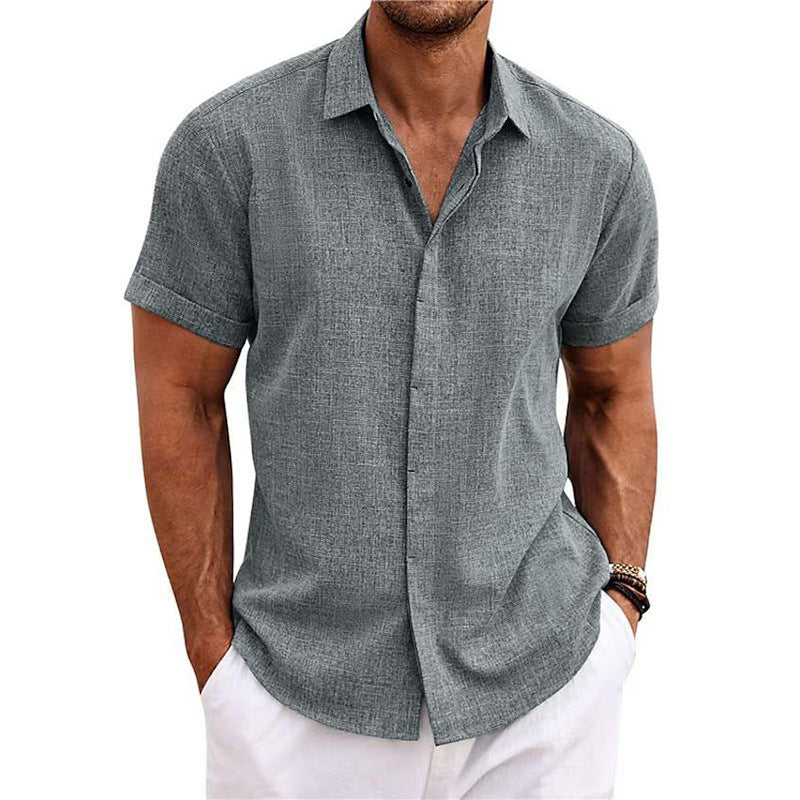 Men's linen short-sleeved T-shirt, loose fit, solid color, short-sleeved cotton and linen shirt 461