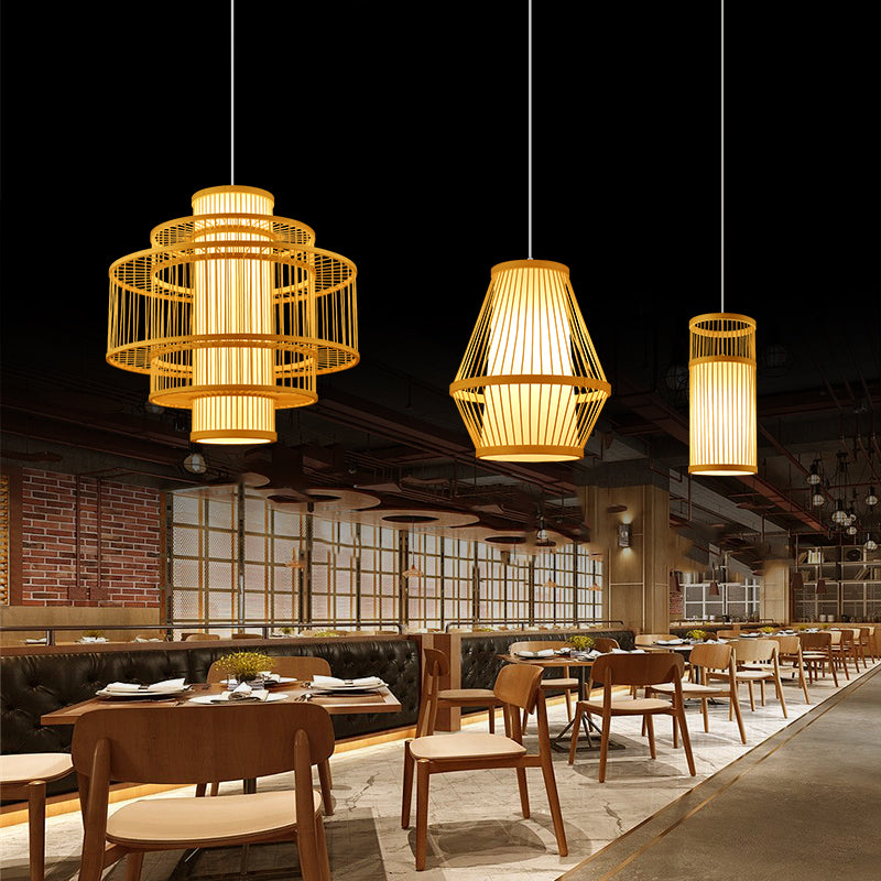 Bamboo woven lanterns and pendant lights, new Chinese style, bamboo art lights for restaurants and shops, commercial use 599