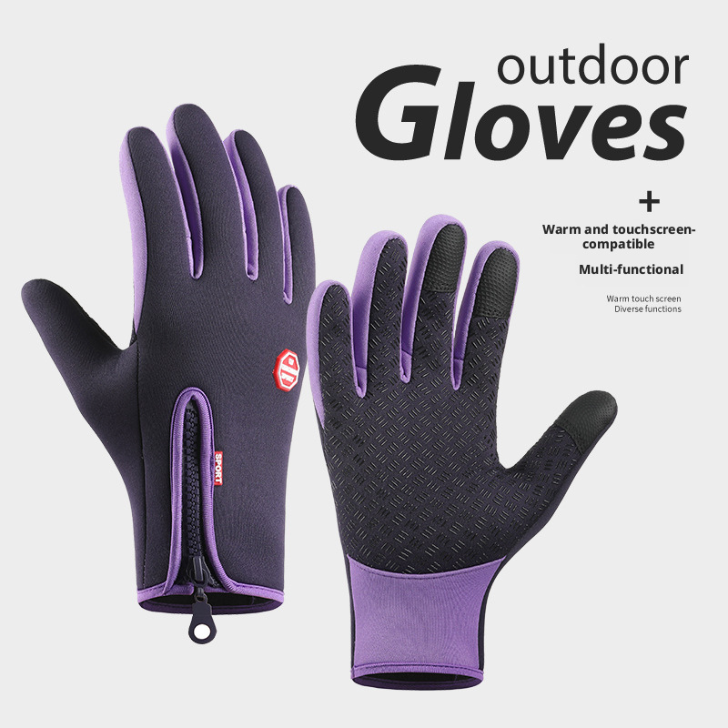 Men's outdoor sports gloves with zipper, fleece lining, touchscreen, and waterproof, perfect for autumn and winter 517