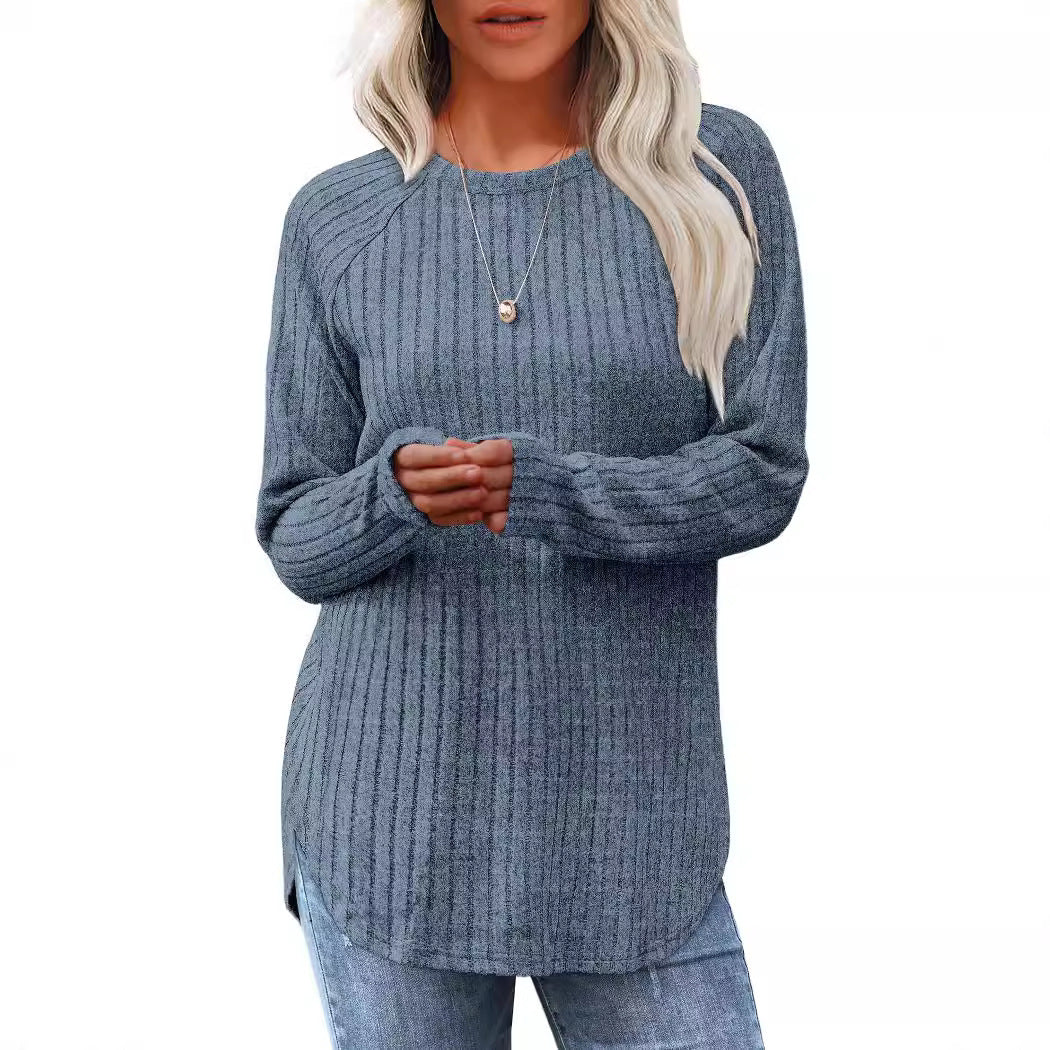Women's 2025 Autumn Long-Sleeved New Loose Round Neck High and Low Curved Hem 460