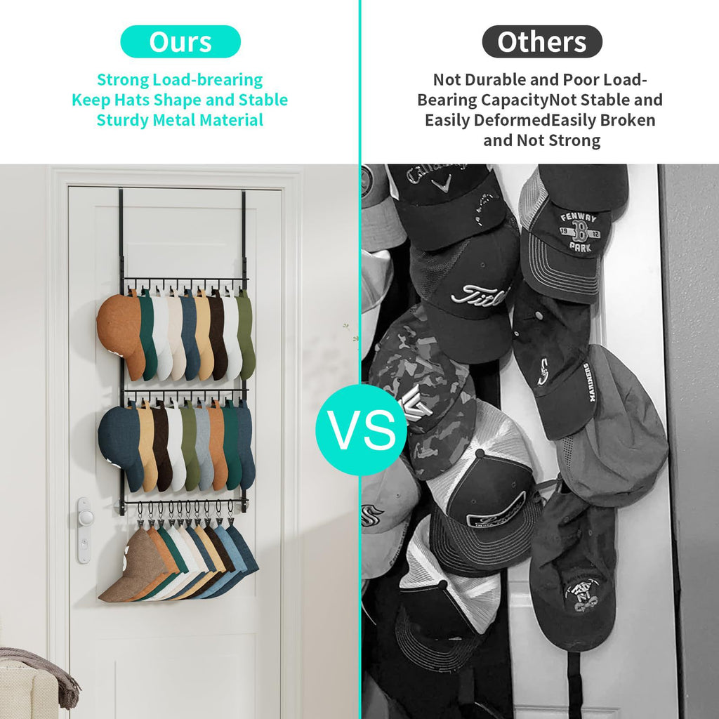 Behind-the-door tie and hat rack, wall-mounted hat rack, baseball cap storage rack, three-tier with clips 605