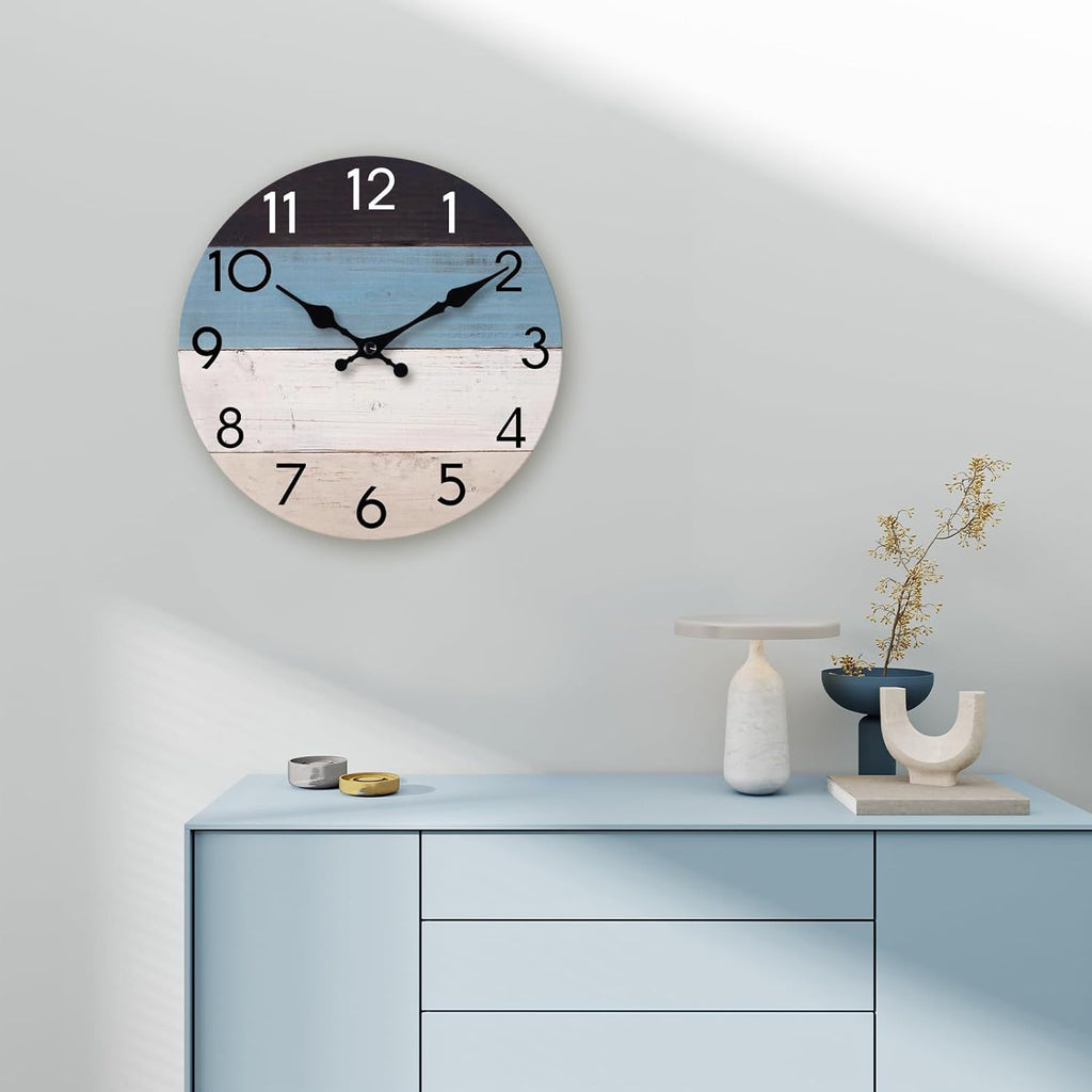 Simple wood grain living room clock, silent circular clock, wall mounted clock, home living room decoration clock 586