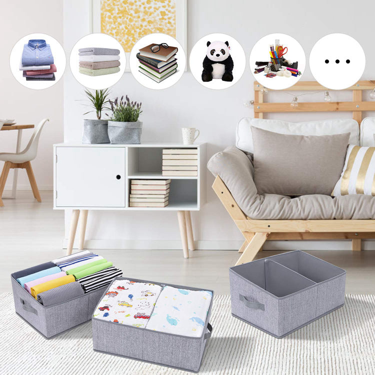 Foldable dormitory wardrobe organizer box for home use, cotton and linen fabric storage box 607