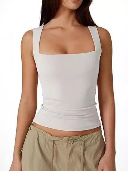Women's Slim Fit Solid Color Vest Top with Square Neck 469