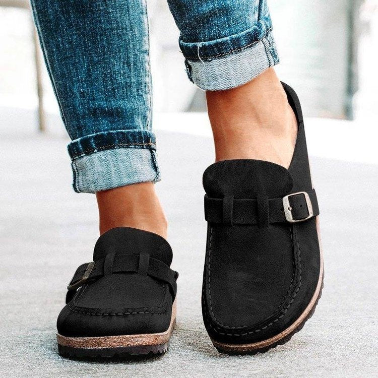 New summer British and Korean style closed-toe slip-on flat shoes with buckle and leather strap 493