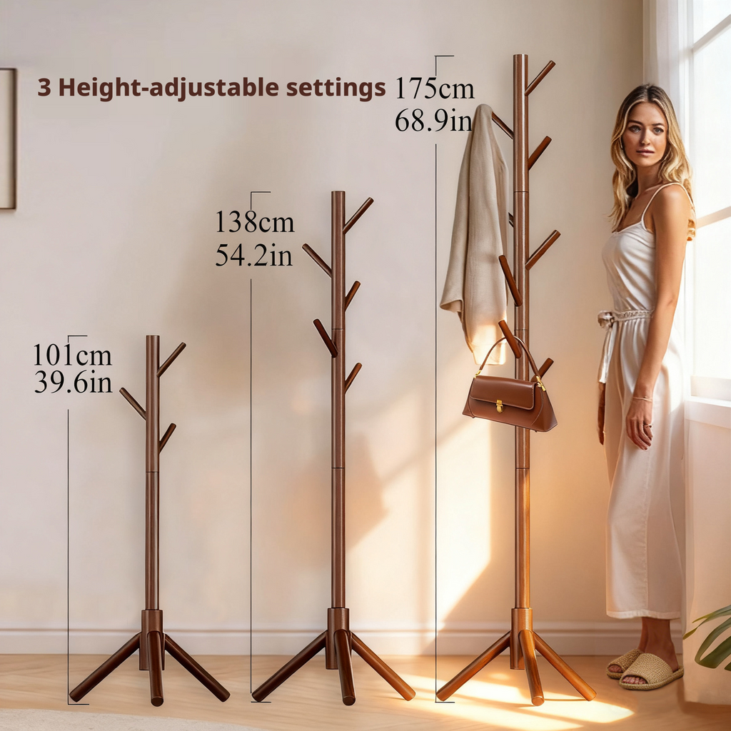 Solid wood coat rack, floor-standing, simple household clothes rack, living room bag rack 602