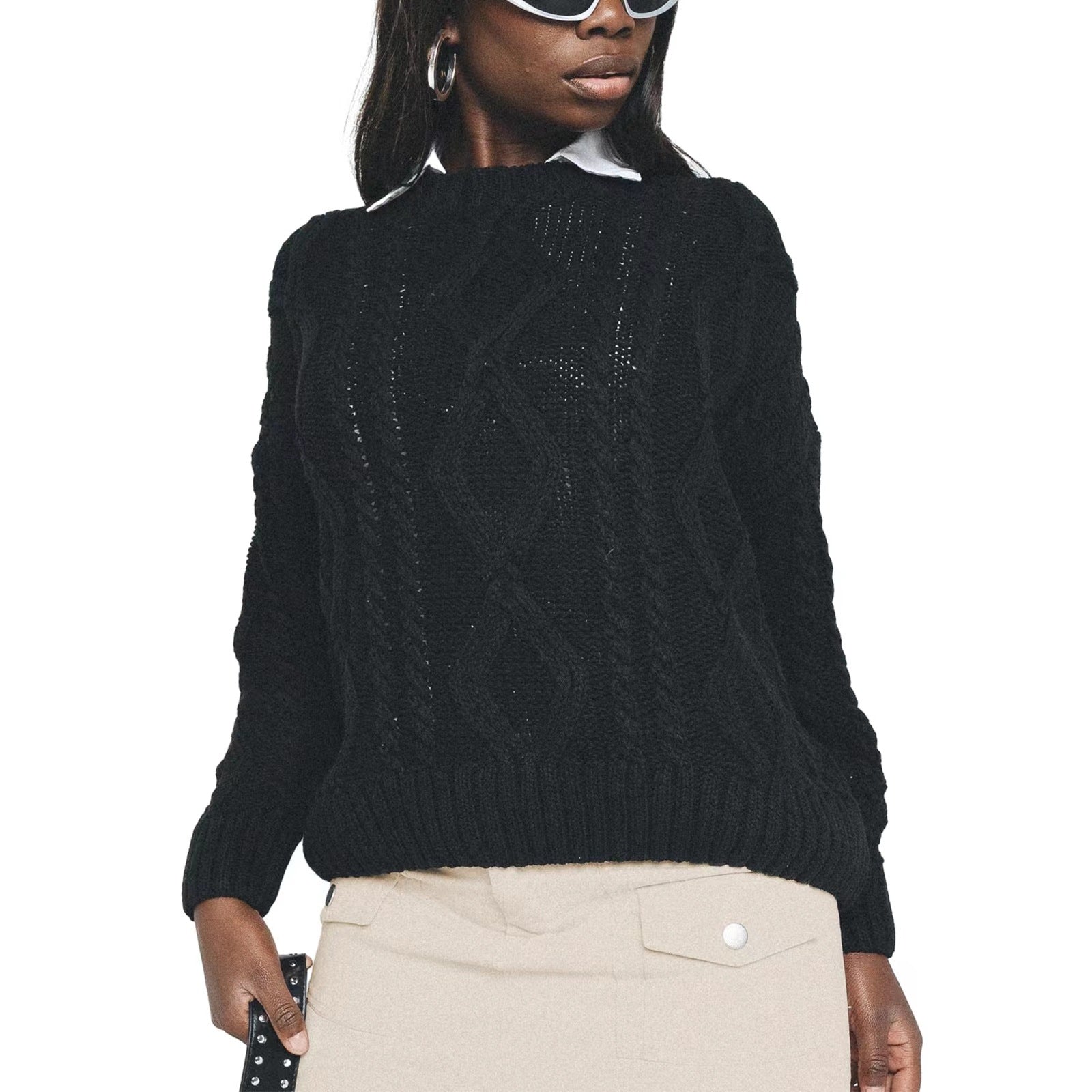 Stylish and comfortable silver-cornered knitted crew neck long-sleeved shirt 455