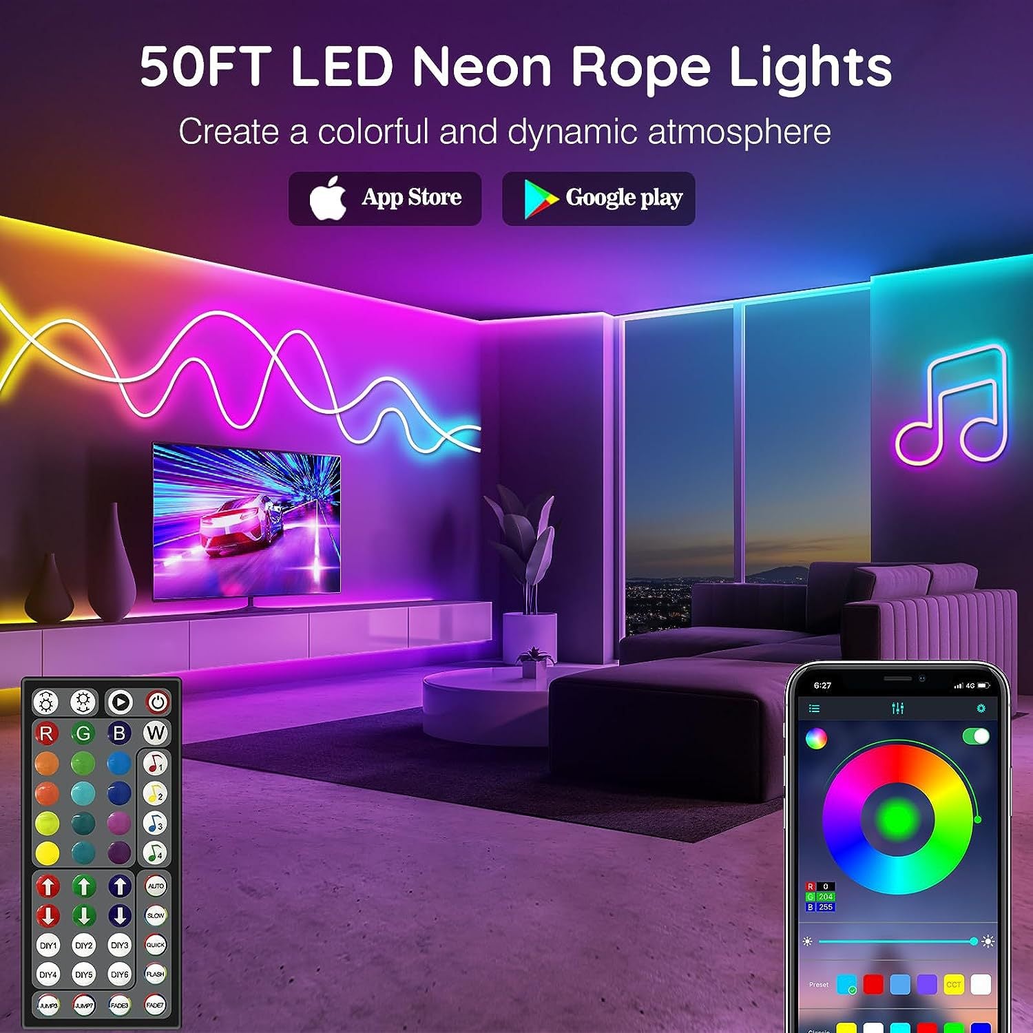 LED neon light with remote APP control IP65 flexible neon light strip 545