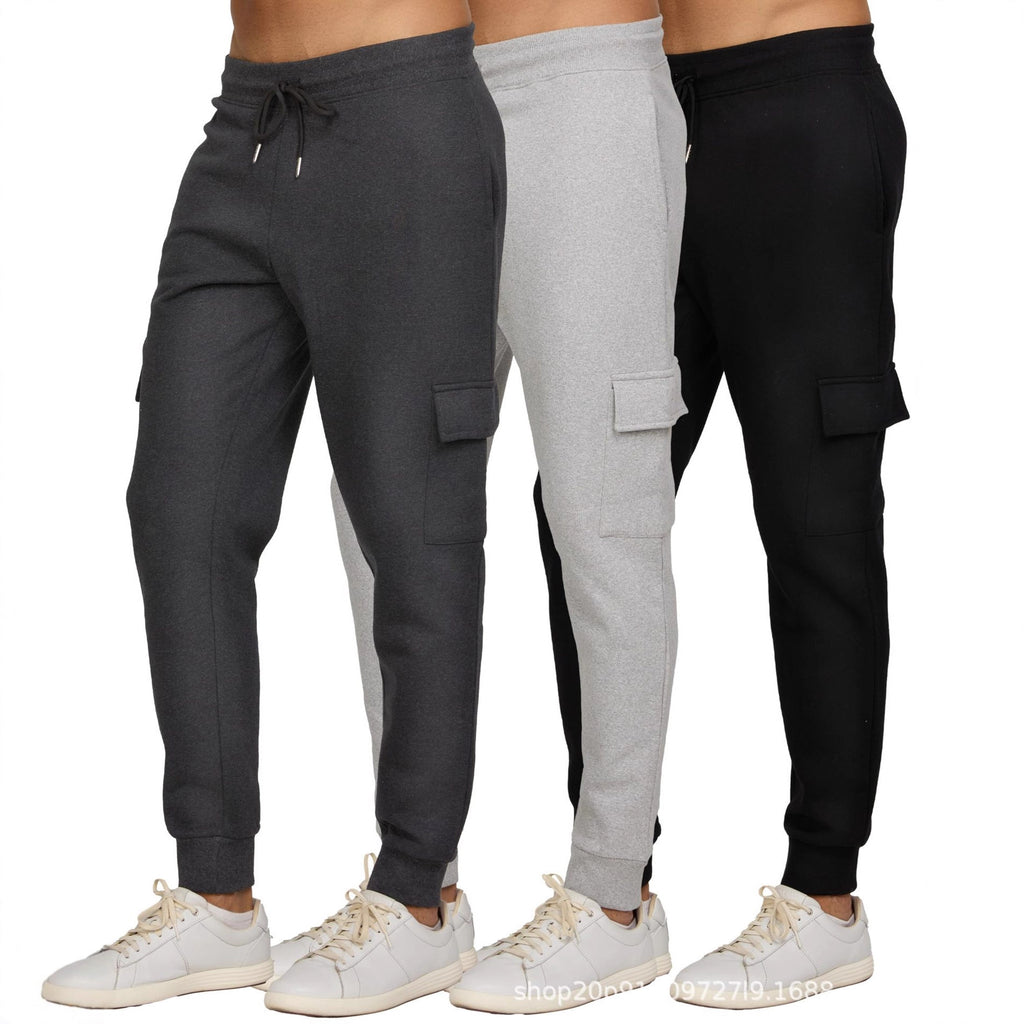 Men's casual fitness trousers with fleece lining and tapered cuffs, sporty cargo pants, running trousers 470
