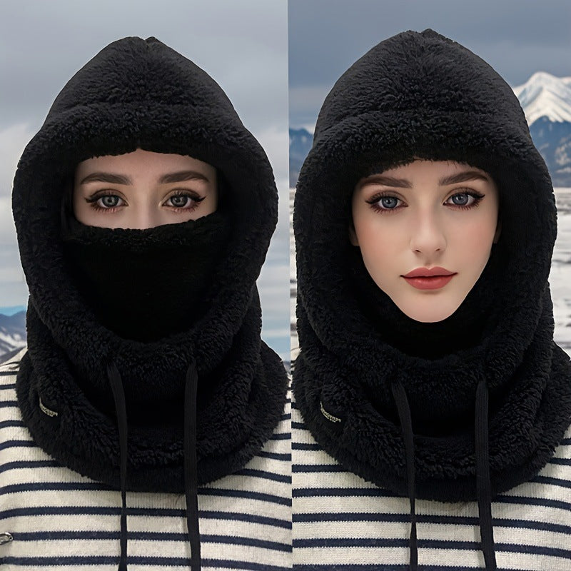 Windproof design, winter women's plush hooded face mask, warm for cycling in autumn and winter 527