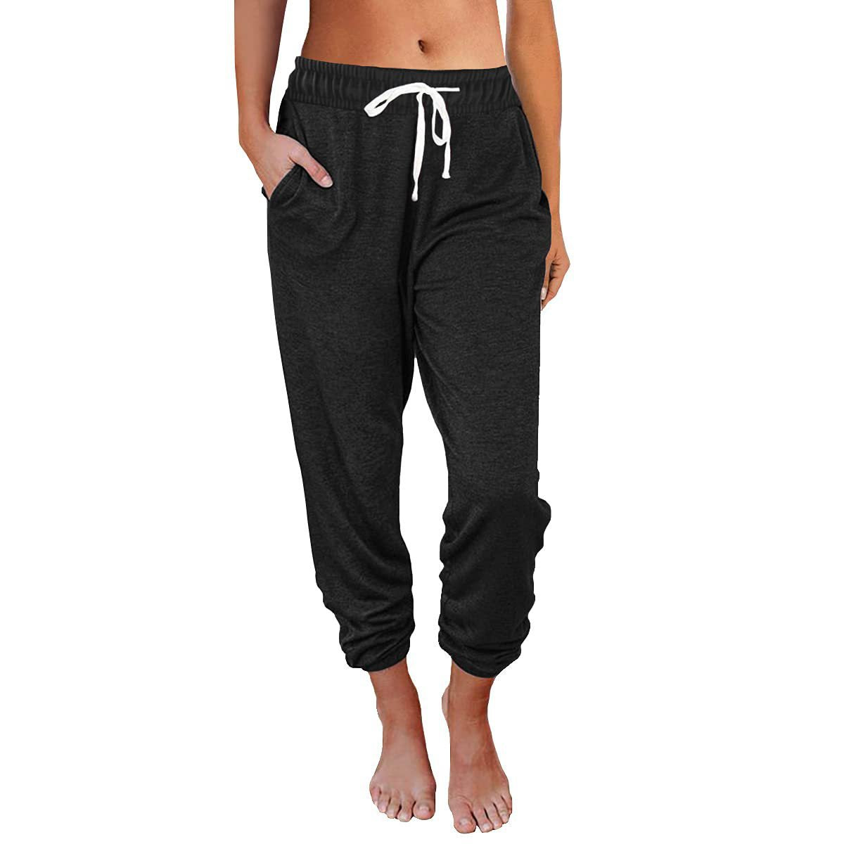 Women's casual loose-fitting high-waisted cropped jogger pants with pockets 478