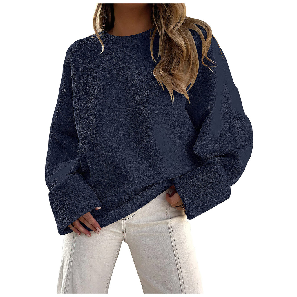 New autumn/winter versatile women's round neck long-sleeved plush thick warm sweater476