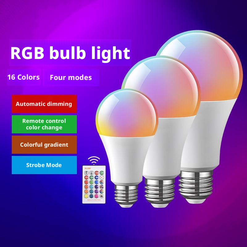A60 Colorful RGB Light Bulb 16 Color LED Remote Control Light Bulb Internet Celebrity Live Room Dimming Atmosphere Light Bulb 542