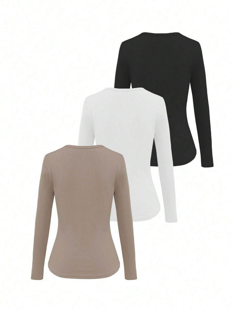 New trending sexy slim fit stretch round neck wide neck ribbed long sleeve fashion T-shirt 454
