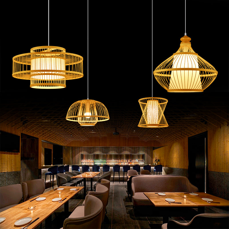 Bamboo woven lanterns and pendant lights, new Chinese style, bamboo art lights for restaurants and shops, commercial use 599