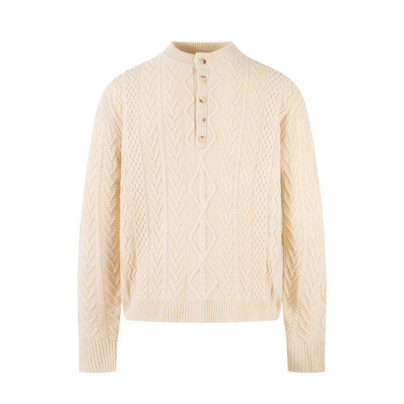 Retro casual and relaxed style Henley collar knit sweater, loose and warm, long-sleeved for couples. 463
