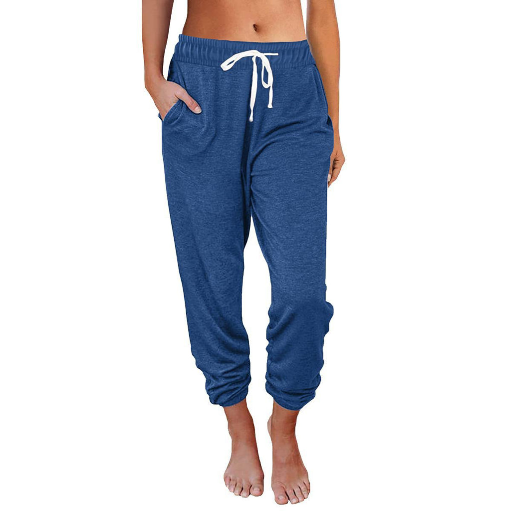 Women's casual loose-fitting high-waisted cropped jogger pants with pockets 478
