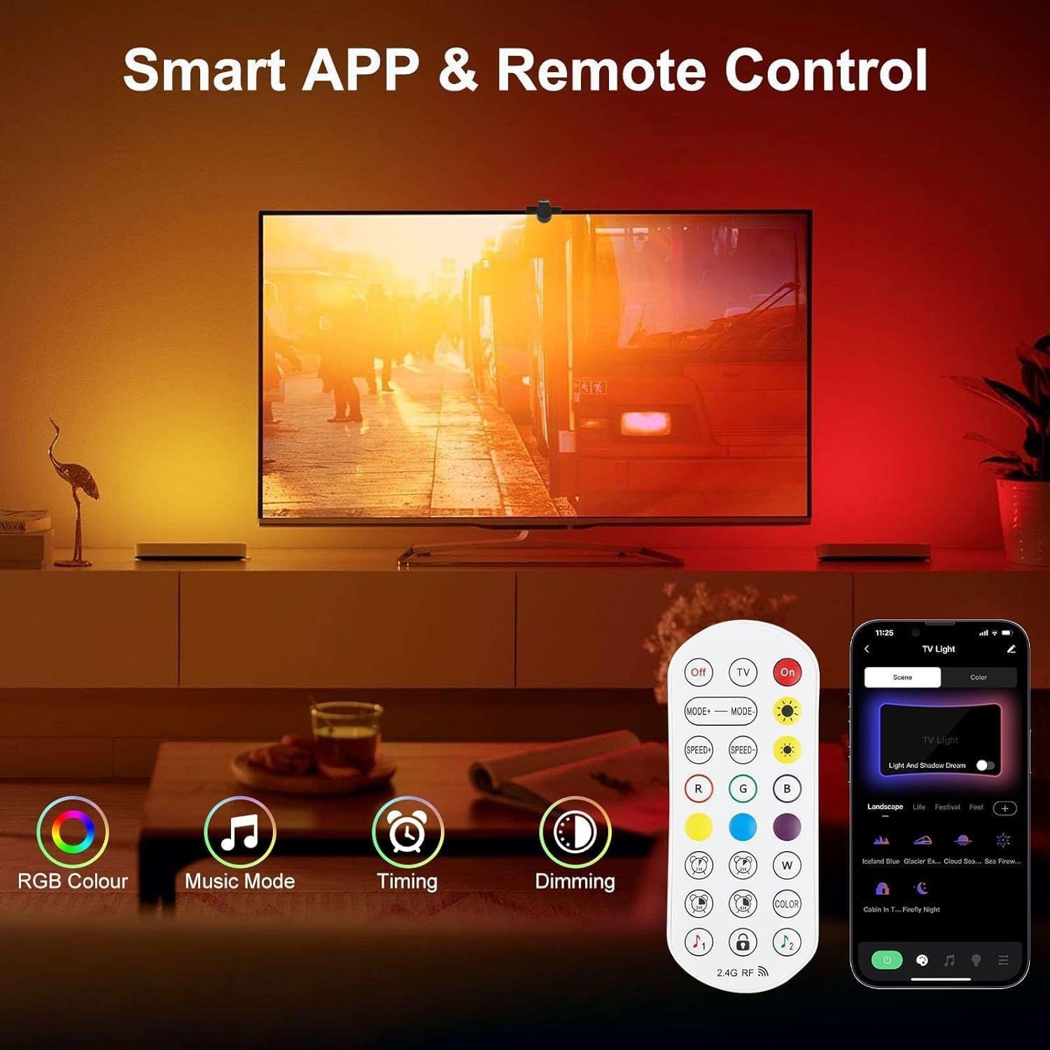 Smart ambient light strip for TV and TV screen capture, synchronized with the TV screen, RGB color LED ambient light 554