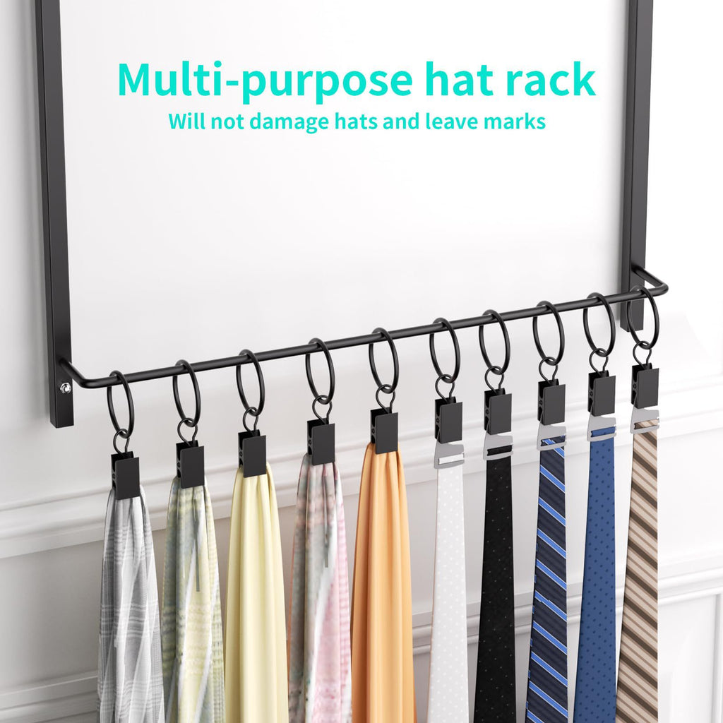 Behind-the-door tie and hat rack, wall-mounted hat rack, baseball cap storage rack, three-tier with clips 605