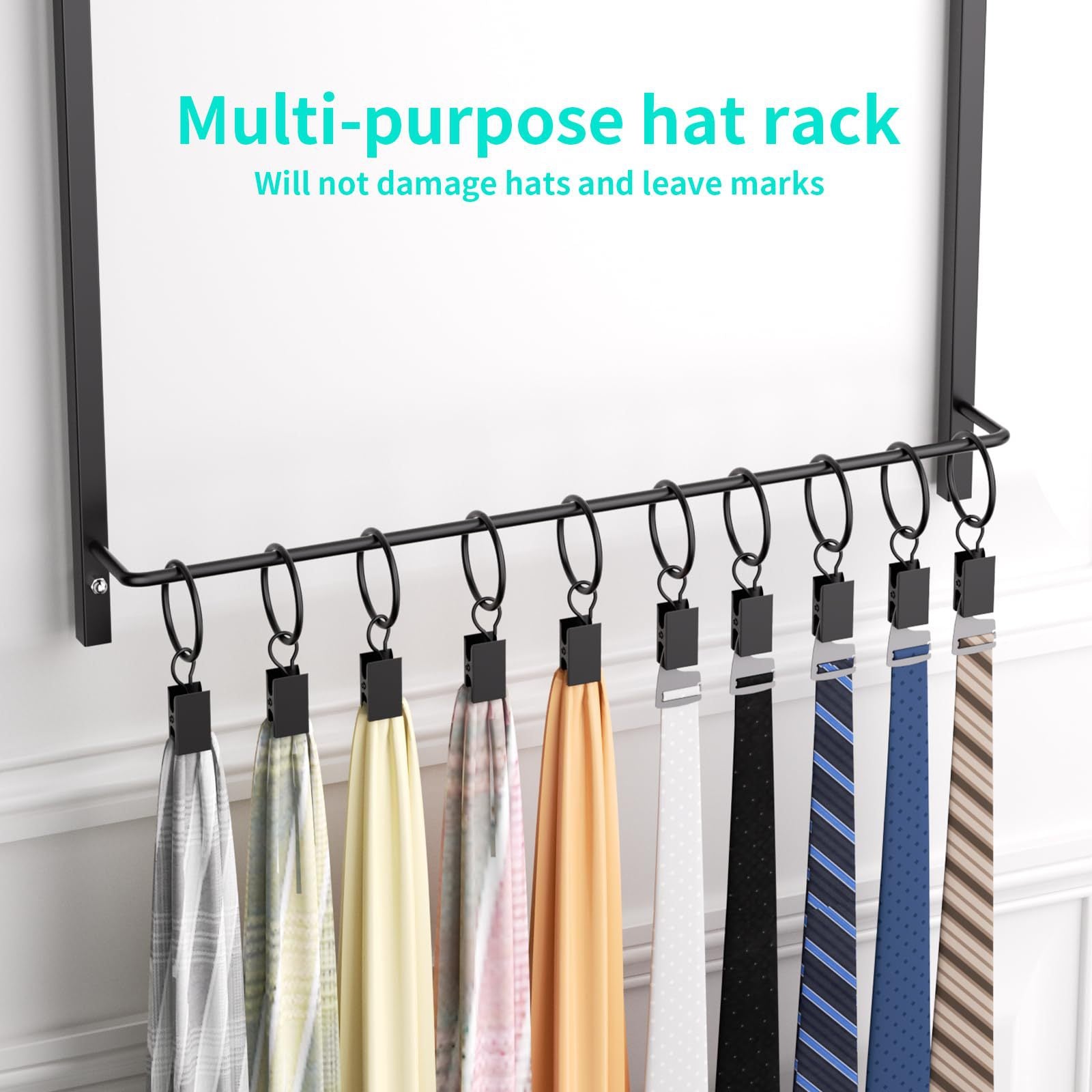 Behind-the-door tie and hat rack, wall-mounted hat rack, baseball cap storage rack, three-tier with clips 605