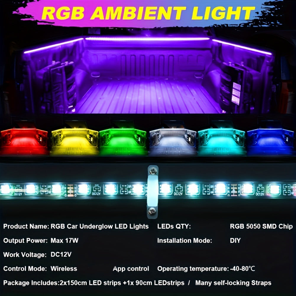 3-in-1 60 inch 150cm neon RGB APP suitable for SUV freight pickup trucks 557